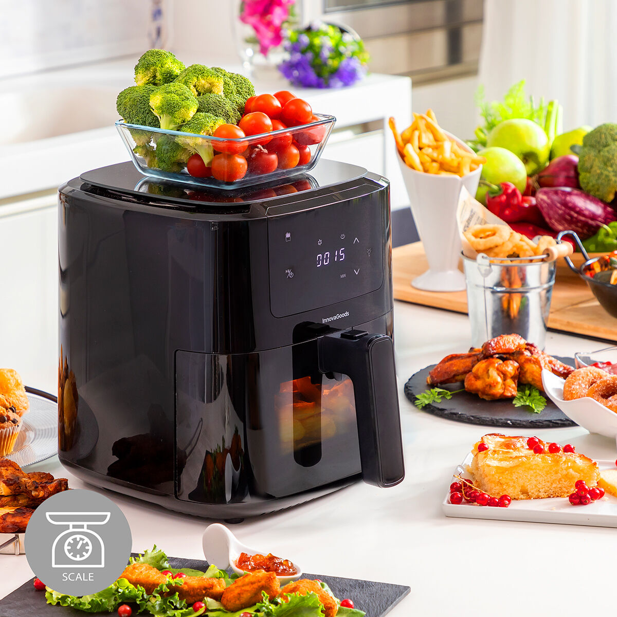 Luchtfriteuse met mand InnovaGoods Fryinn Balance 5000 Zwart 1500 W 5 L Roestvrij staal