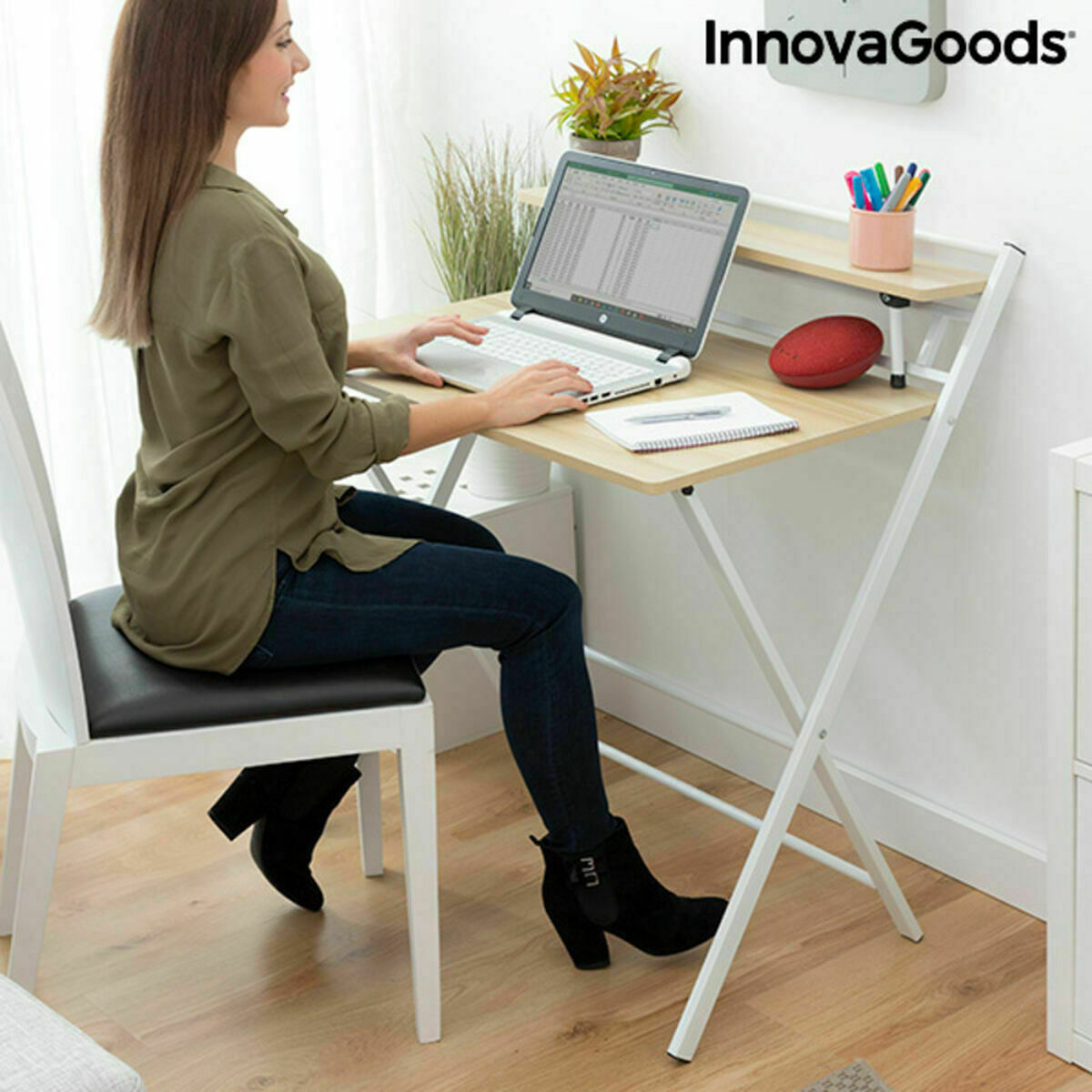 Inklapbaar bureau met schap InnovaGoods Tablezy Hout (Refurbished B)